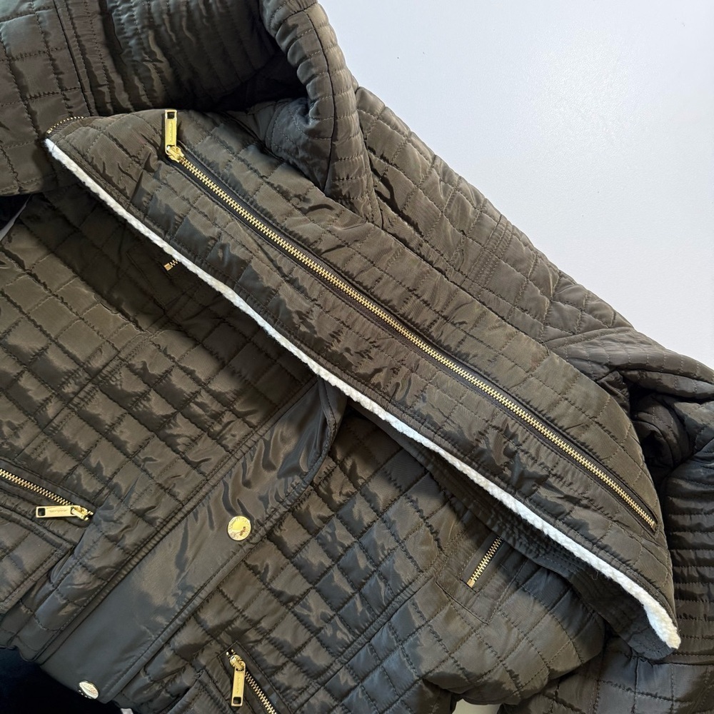 NWT Michael Kors Women’s Quilted Anorak Coat Dark Green Moss Gold Hardware M - Picture 9 of 14